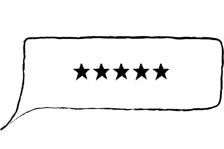 Illustration of 5-star rating for rubbish collectors inside a speech bubble.